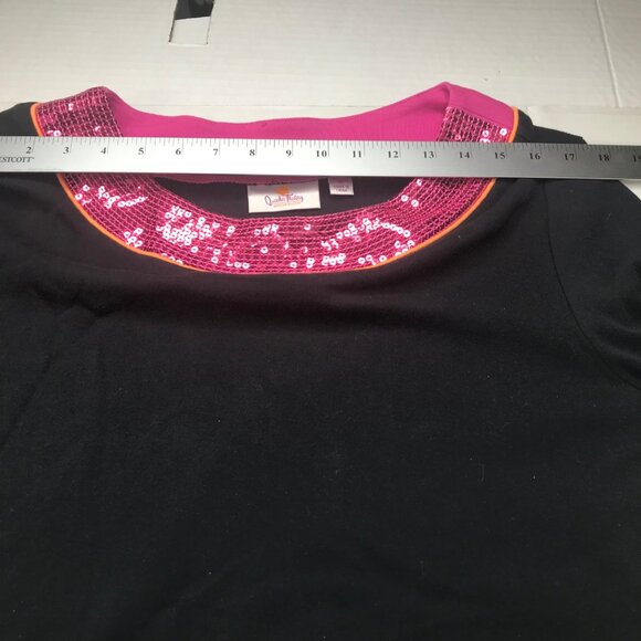 Quaker Factory Women's 1X Top Black Pink Sequins Trim 3/4 Sleeve Preowned - Picture 6 of 11